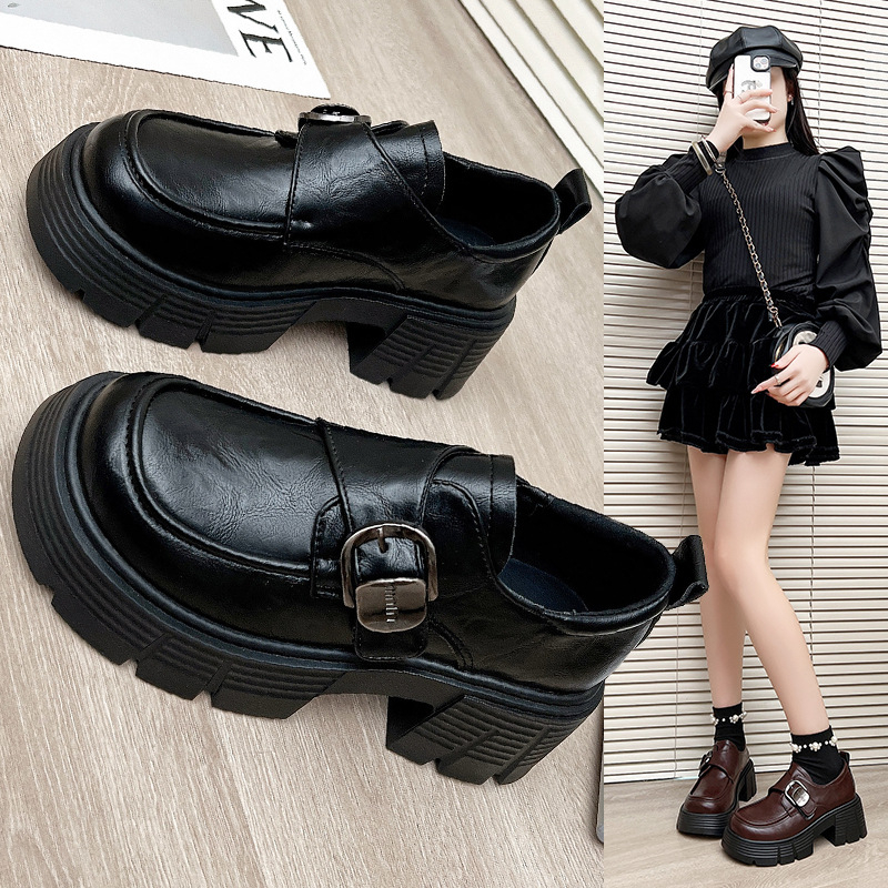 Ženske Mary Jane loaferice s debelom potplatom, PU gornji dio, gumena potplata, slip-on dizajn, srednja visina potplata 3-5 cm