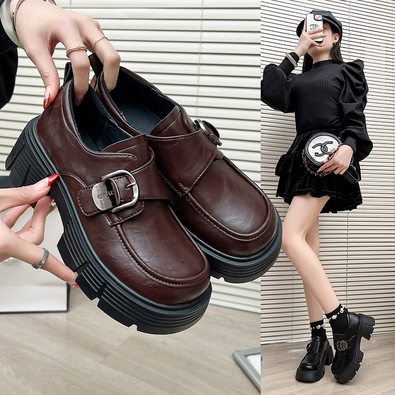 Ženske Mary Jane loaferice s debelom potplatom, PU gornji dio, gumena potplata, slip-on dizajn, srednja visina potplata 3-5 cm