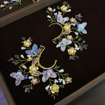 Cercei clip-on cu fluture, stil exotic, lucrare manuală, aliaj, perlă încrustată, cristale