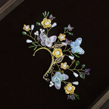 Cercei clip-on cu fluture, stil exotic, lucrare manuală, aliaj, perlă încrustată, cristale