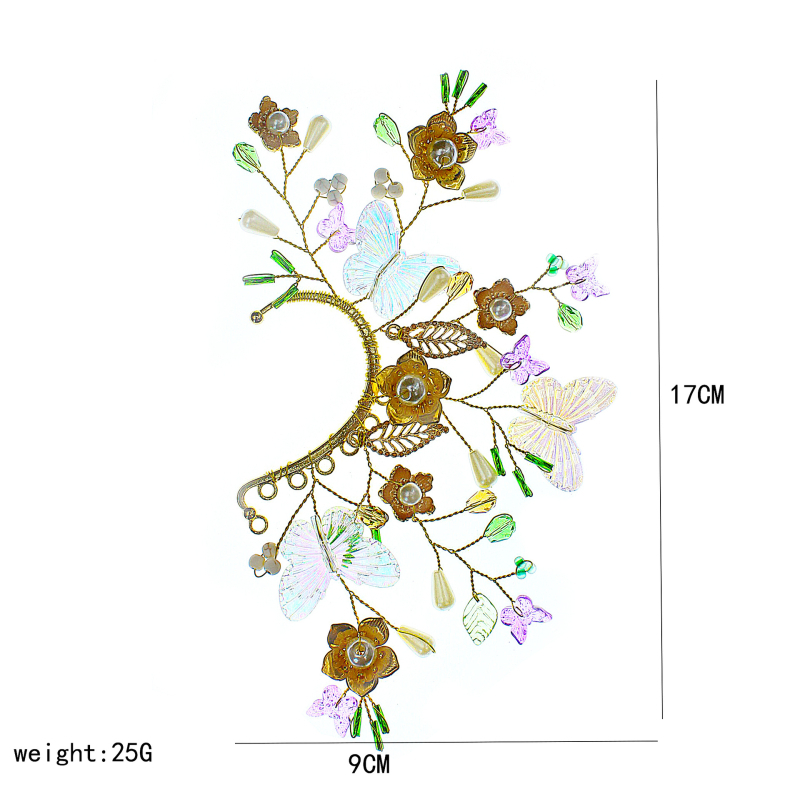 Cercei clip-on cu fluture, stil exotic, lucrare manuală, aliaj, perlă încrustată, cristale