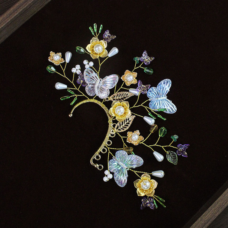 Cercei clip-on cu fluture, stil exotic, lucrare manuală, aliaj, perlă încrustată, cristale