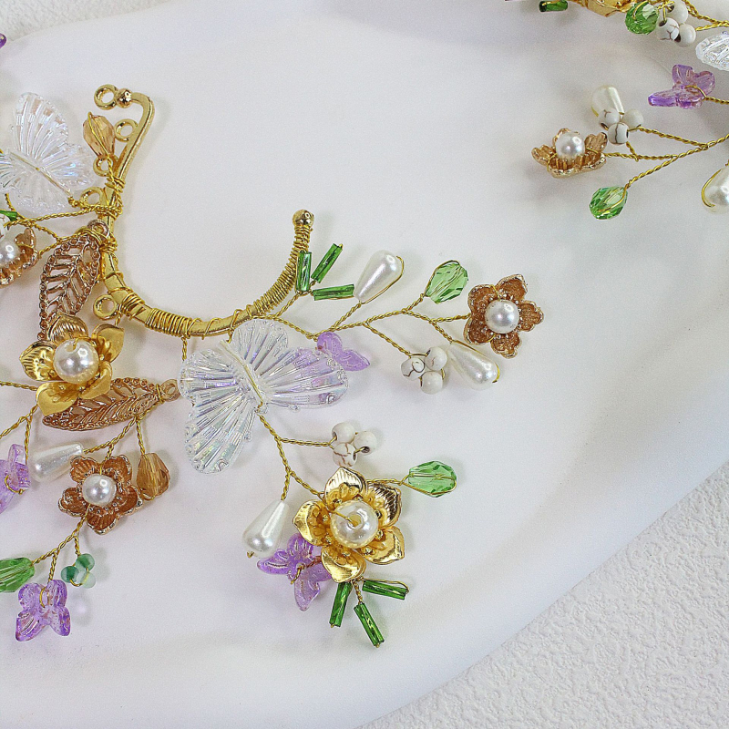 Cercei clip-on cu fluture, stil exotic, lucrare manuală, aliaj, perlă încrustată, cristale