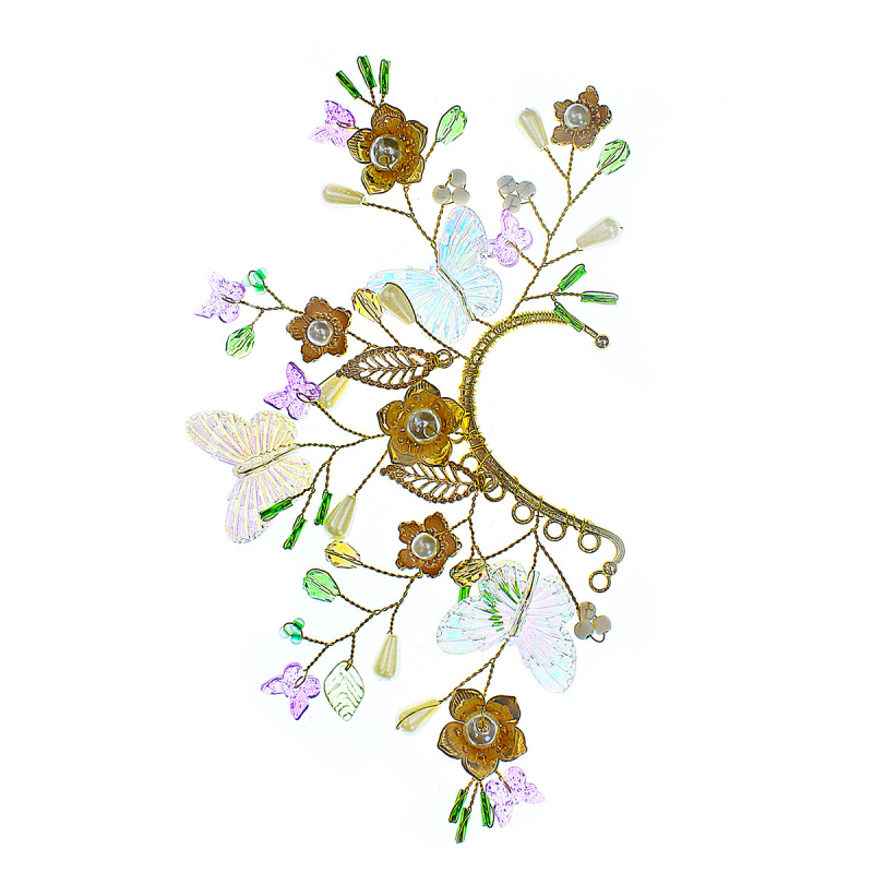 Cercei clip-on cu fluture, stil exotic, lucrare manuală, aliaj, perlă încrustată, cristale