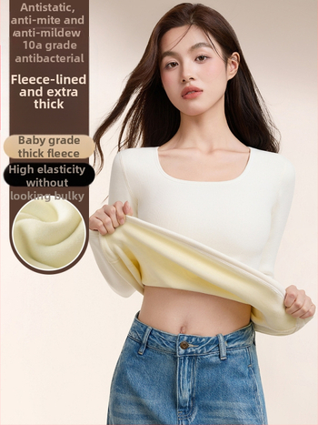Ženska pamučna bluza s kvadratnim ovratnikom, podstavljena flisom, debela i topla za jesen-zimu, uski kroj, dugi rukavi
