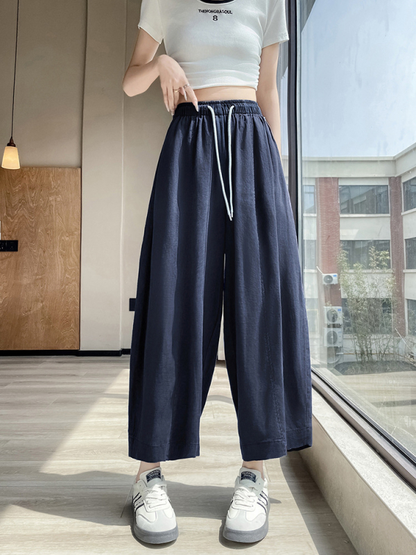 Ženske hlače od Tencel-Linena, visoki struk, širokog kroja, skraćena dužina, lagana tkanina, sastav 70% Lyocell / 30% len
