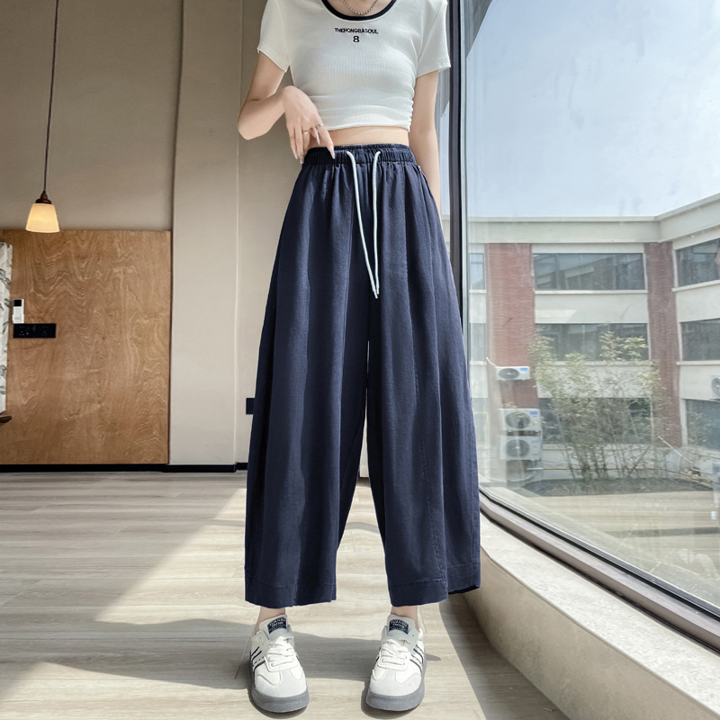 Ženske hlače od Tencel-Linena, visoki struk, širokog kroja, skraćena dužina, lagana tkanina, sastav 70% Lyocell / 30% len