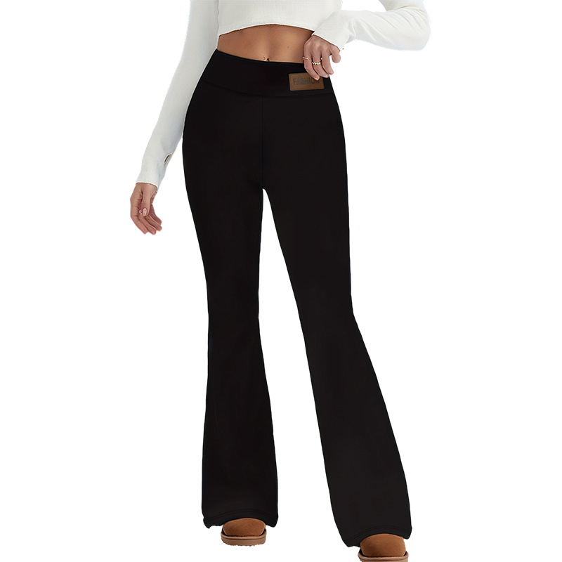 Ženske hlače visokog struka s flis podstavom, bootcut stil, elastične, tople, 95% poliester, 5% spandex