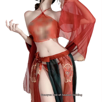 Ханфу вдъхновен екзотичен комплект бельо с мрежеста коремна лента, полиестер 80–90%