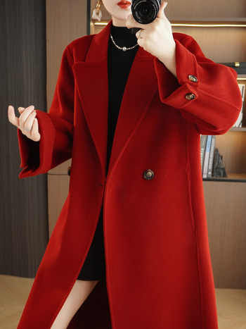 Dámsky vlnený kabát, Hepburn štýl, dlhý, dvojradové zapínanie, dĺžka 80-100 cm, 95% vlna