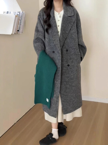 Palton reversibil din lână pentru femei, lung, croială dreaptă, nasturi dubli, mâneci lungi