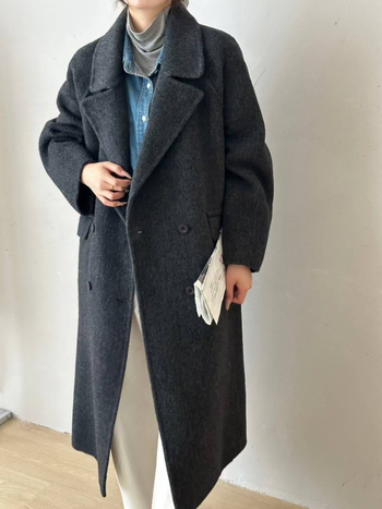 Palton reversibil din lână pentru femei, lung, croială dreaptă, nasturi dubli, mâneci lungi