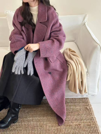 Palton reversibil din lână pentru femei, lung, croială dreaptă, nasturi dubli, mâneci lungi