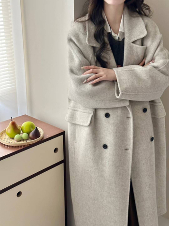 Palton reversibil din lână pentru femei, lung, croială dreaptă, nasturi dubli, mâneci lungi