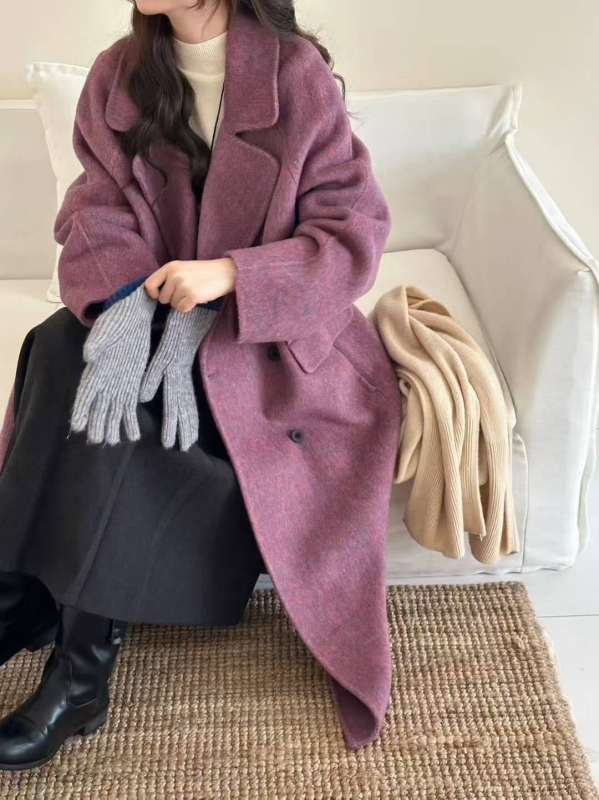 Palton reversibil din lână pentru femei, lung, croială dreaptă, nasturi dubli, mâneci lungi