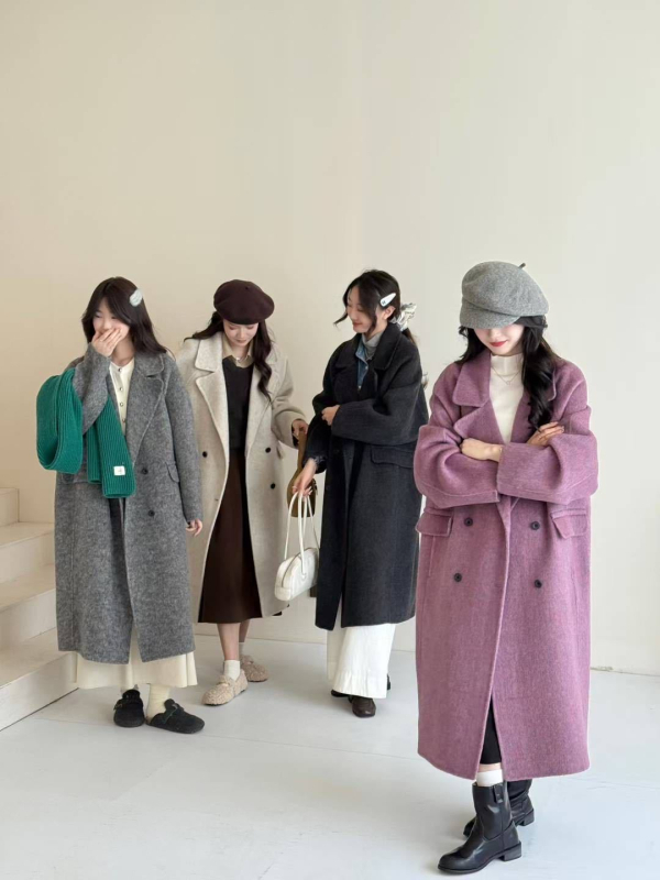 Palton reversibil din lână pentru femei, lung, croială dreaptă, nasturi dubli, mâneci lungi