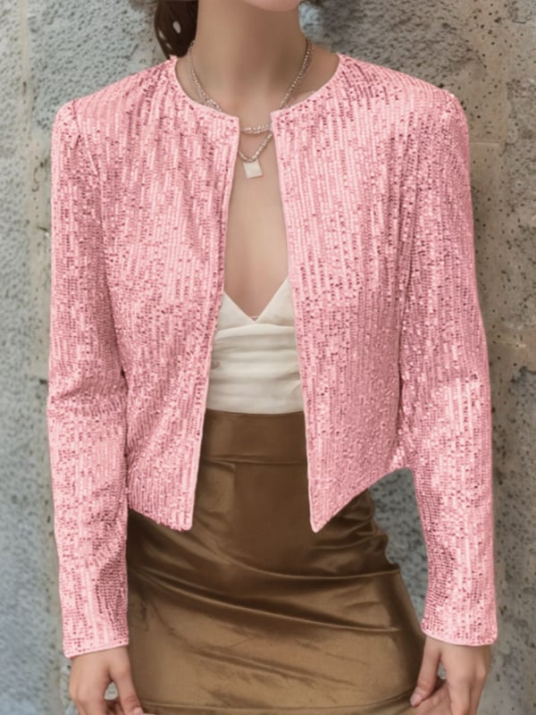 Kardigan sa sequinima, okrugli izrez, dugi rukavi, pamuk-poliester mješavina, zima 2025