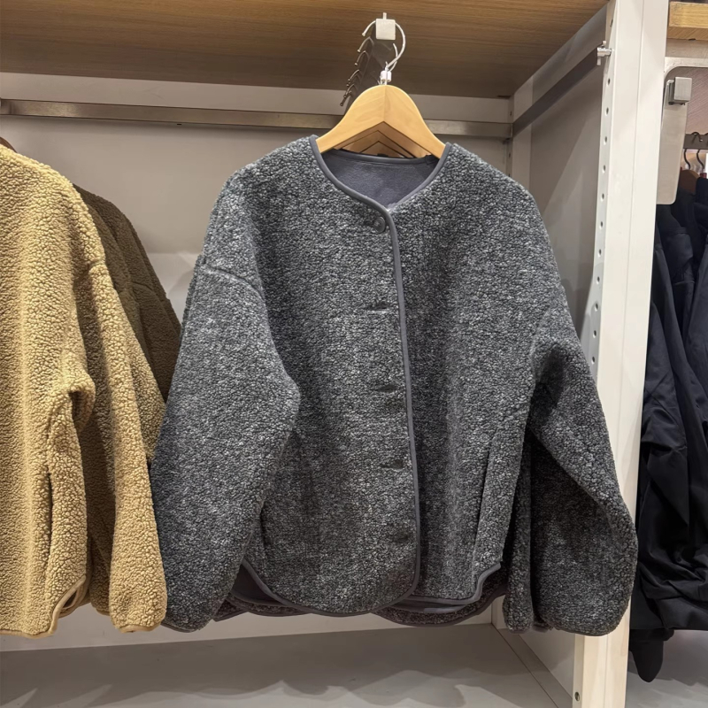 Ženski kardigan od imitacije kašmira i polar fleksa, casual, dugi rukavi, opušten kroj, topli fleec džemper/jakna, jesen-zima 2025, 479616
