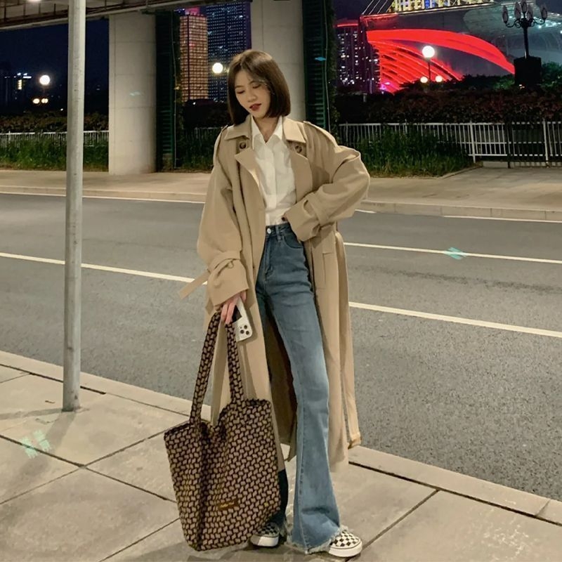 Ženski trench coat, jesen 2026, korejski stil, za sitnu figuru, srednja duljina, elegantan britanski stil, vrhunski dojam
