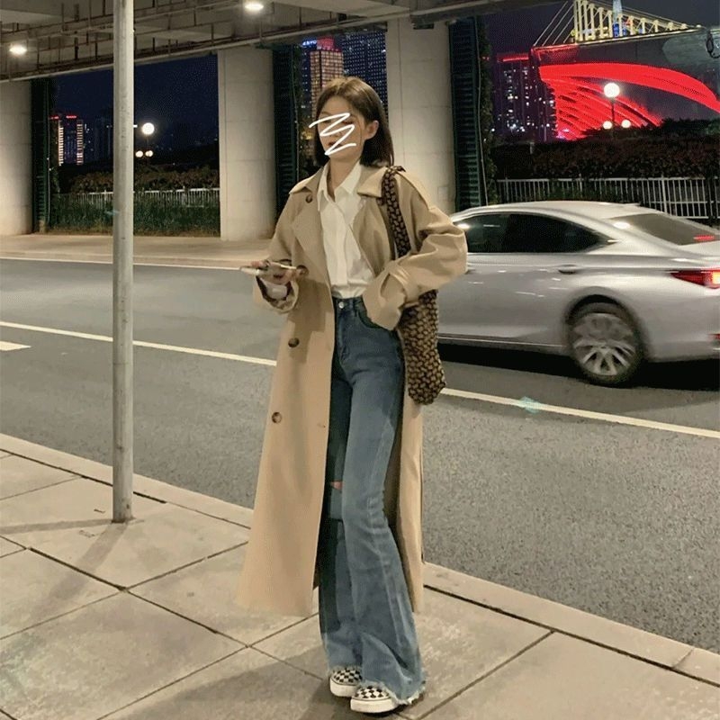 Ženski trench coat, jesen 2026, korejski stil, za sitnu figuru, srednja duljina, elegantan britanski stil, vrhunski dojam