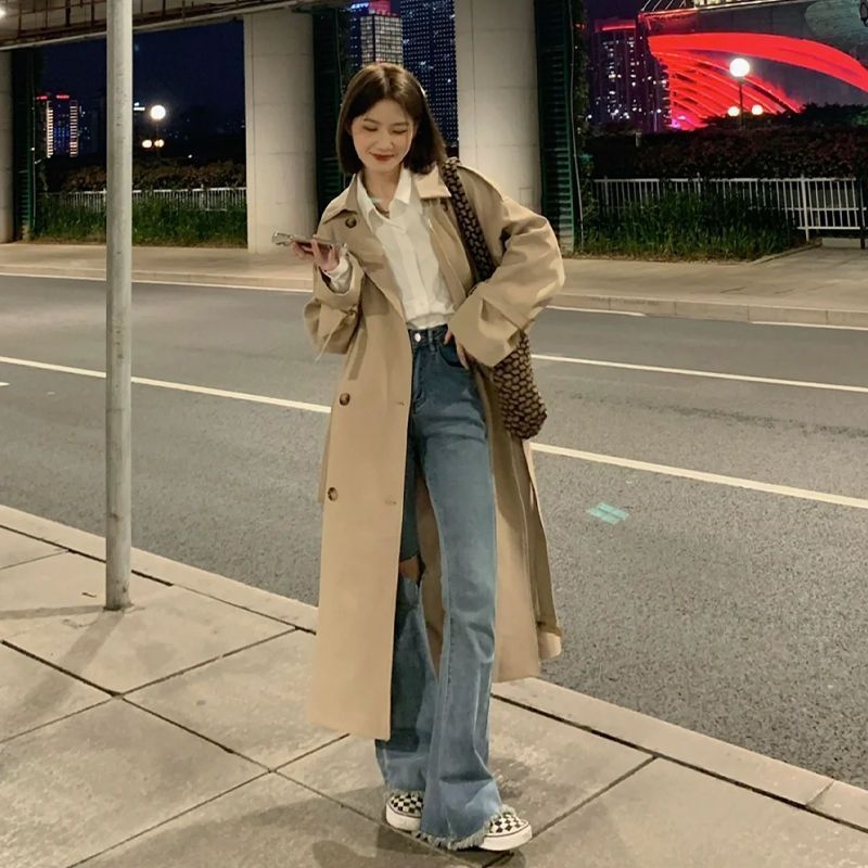 Ženski trench coat, jesen 2026, korejski stil, za sitnu figuru, srednja duljina, elegantan britanski stil, vrhunski dojam