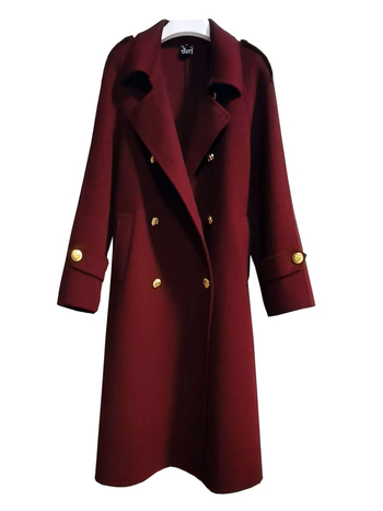 Palton lung de lână pentru femei, nasturi dublu rând, croială lejeră, guler pătrat, lungime 80–100 cm, material lână peste 95%, stil Harajuku