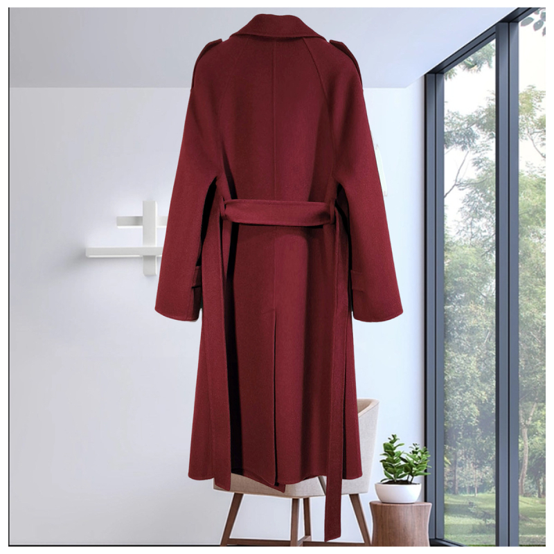 Palton lung de lână pentru femei, nasturi dublu rând, croială lejeră, guler pătrat, lungime 80–100 cm, material lână peste 95%, stil Harajuku