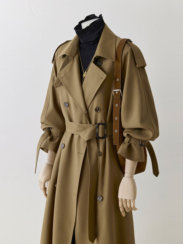 Ženski khaki trench kaput srednje duljine, jesen-zima 2025, klasičan dvoredni kaput s kaišem