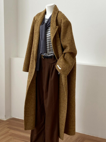 Ženski vuneni kaput, dvostrani, srednje duljine, korejski stil, ravna ramena