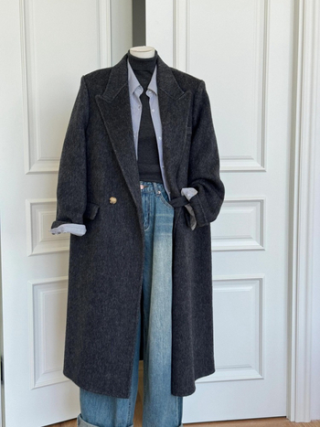 Ženski vuneni kaput, dvostrani, srednje duljine, korejski stil, ravna ramena