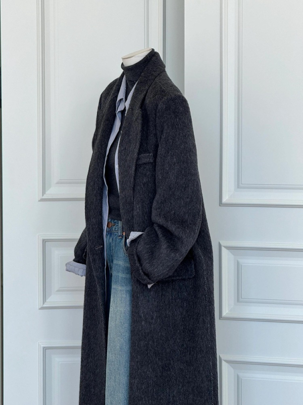 Ženski vuneni kaput, dvostrani, srednje duljine, korejski stil, ravna ramena
