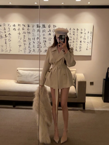 Jachetă scurtă din chenille pentru femei, cu rever, nasturi dubli, șnur talie, primăvara 2025