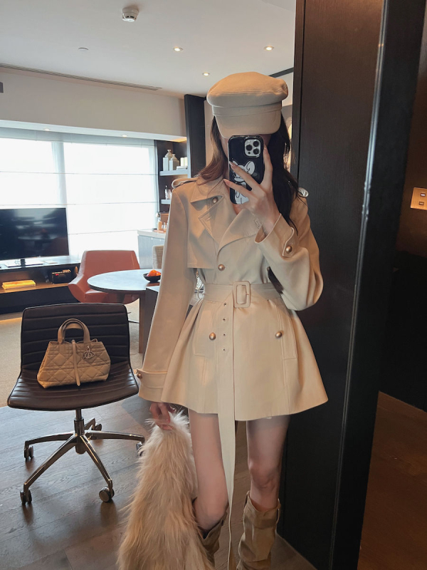 Jachetă scurtă din chenille pentru femei, cu rever, nasturi dubli, șnur talie, primăvara 2025