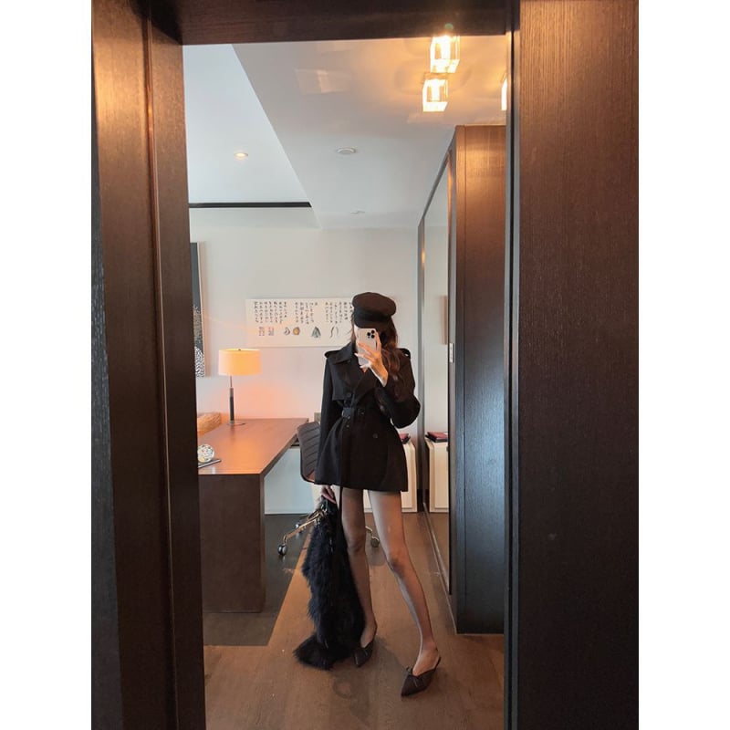 Jachetă scurtă din chenille pentru femei, cu rever, nasturi dubli, șnur talie, primăvara 2025