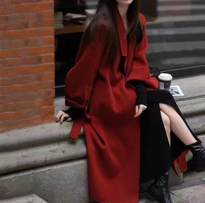 Anna Sicilijanska casual dugi dvostrani kašmir kaput za žene, korejski stil, jesen-zima, debeo
