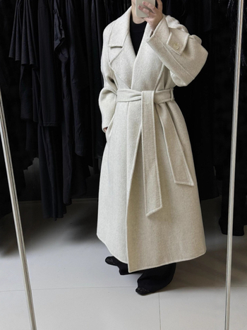 Paltoan reversibil de lână pentru femei, lung, croială slim, guler sacou, închidere cu șnur