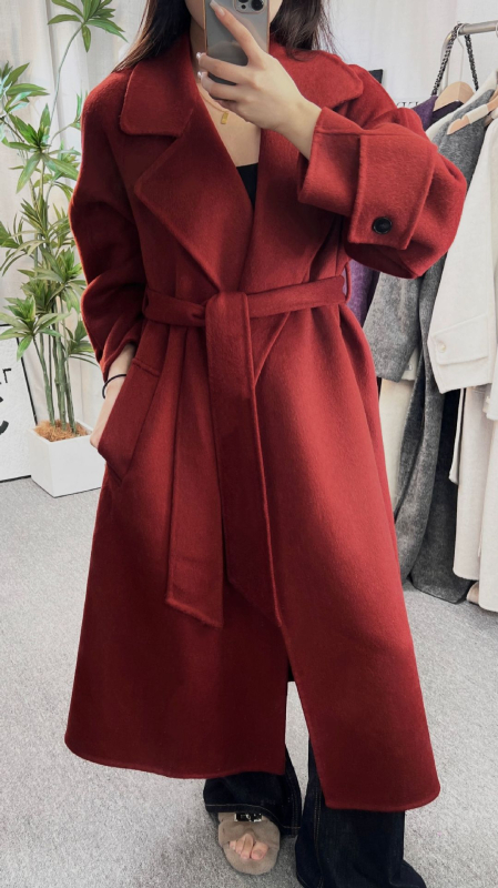 Paltoan reversibil de lână pentru femei, lung, croială slim, guler sacou, închidere cu șnur
