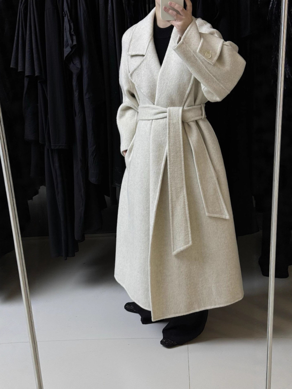 Paltoan reversibil de lână pentru femei, lung, croială slim, guler sacou, închidere cu șnur