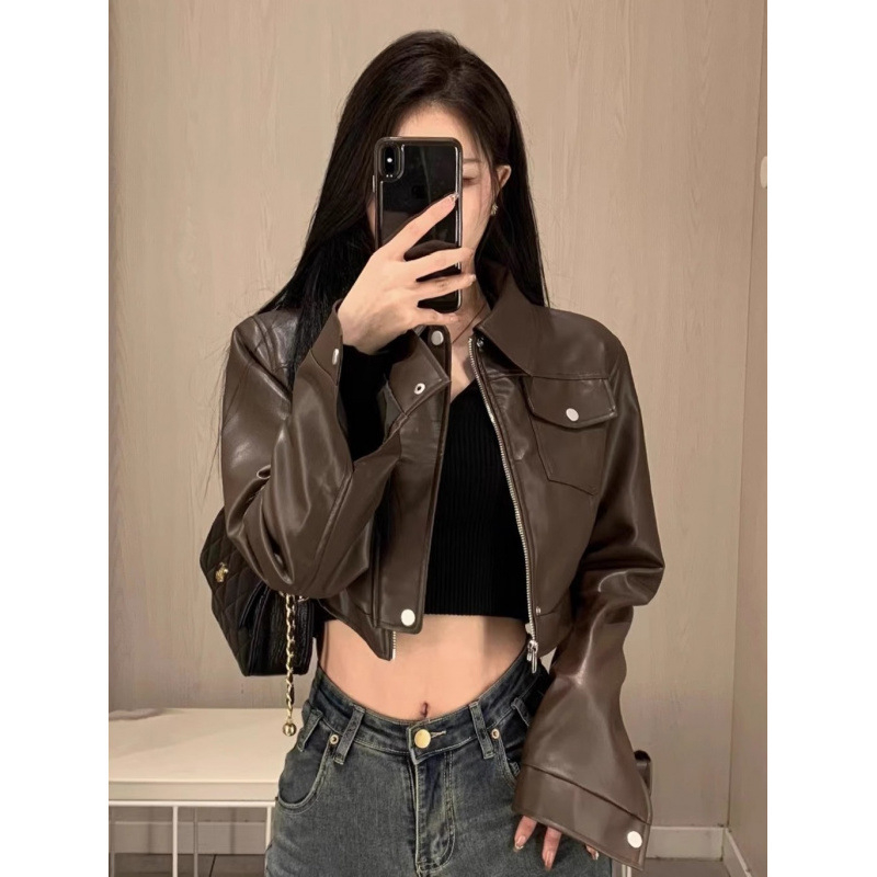 Geacă motociclistă pentru femei, material acrilic, guler polo, mâneci lungi, toamna 2024