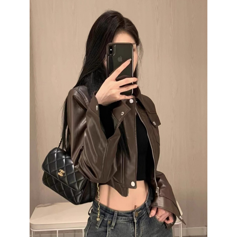 Geacă motociclistă pentru femei, material acrilic, guler polo, mâneci lungi, toamna 2024