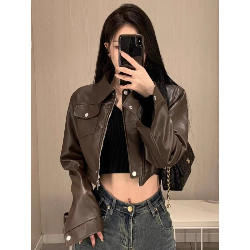 Geacă motociclistă pentru femei, material acrilic, guler polo, mâneci lungi, toamna 2024