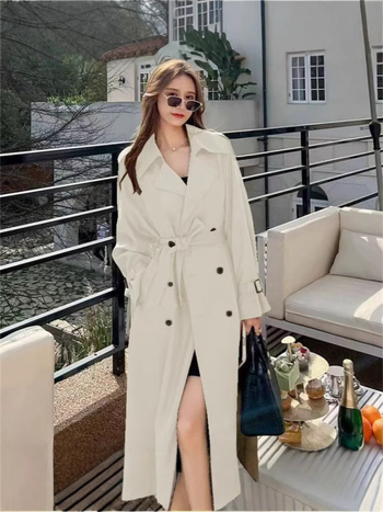 Palton trench pentru femei, poliester, guler stil costum, mâneci lungi, primăvara 2025, stil de navetă