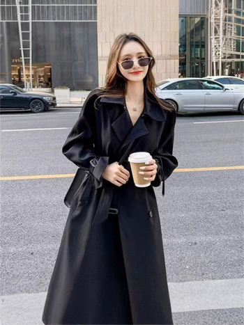 Palton trench pentru femei, poliester, guler stil costum, mâneci lungi, primăvara 2025, stil de navetă