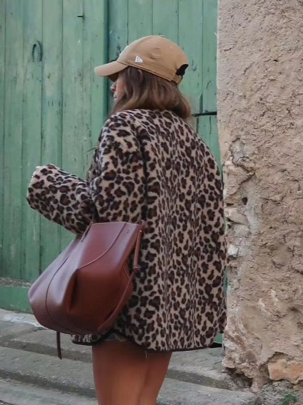 Ženski kaput s leopard printom, slobodan kroj, poliester, digitalni otisak, srednja duljina