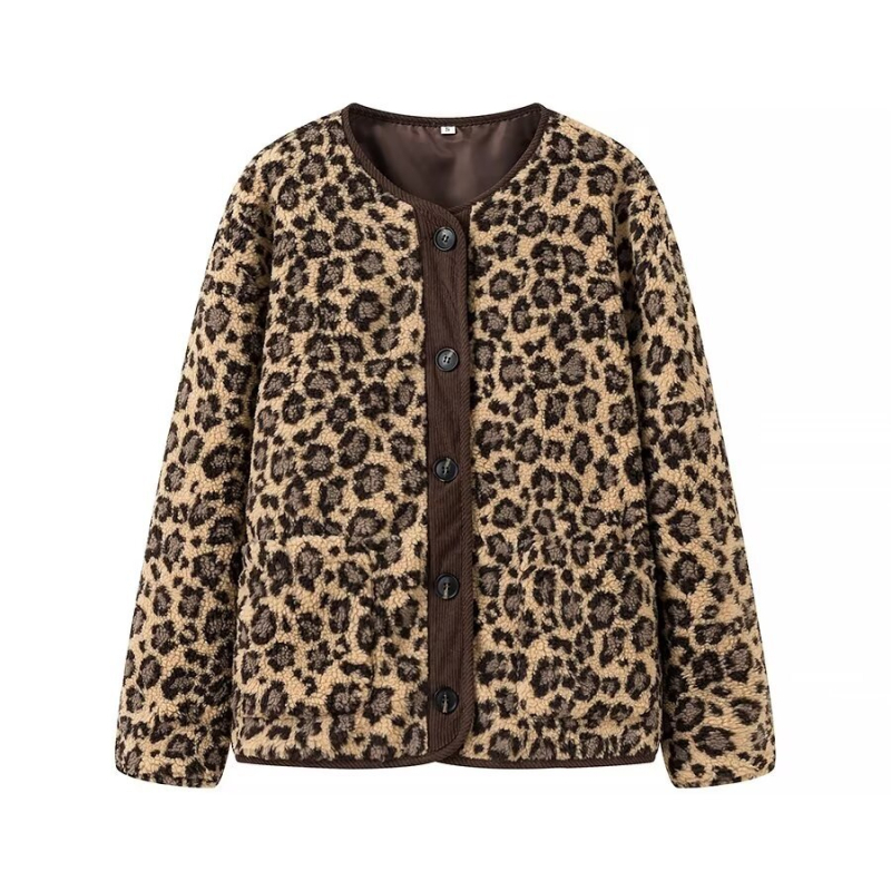 Ženski kaput s leopard printom, slobodan kroj, poliester, digitalni otisak, srednja duljina