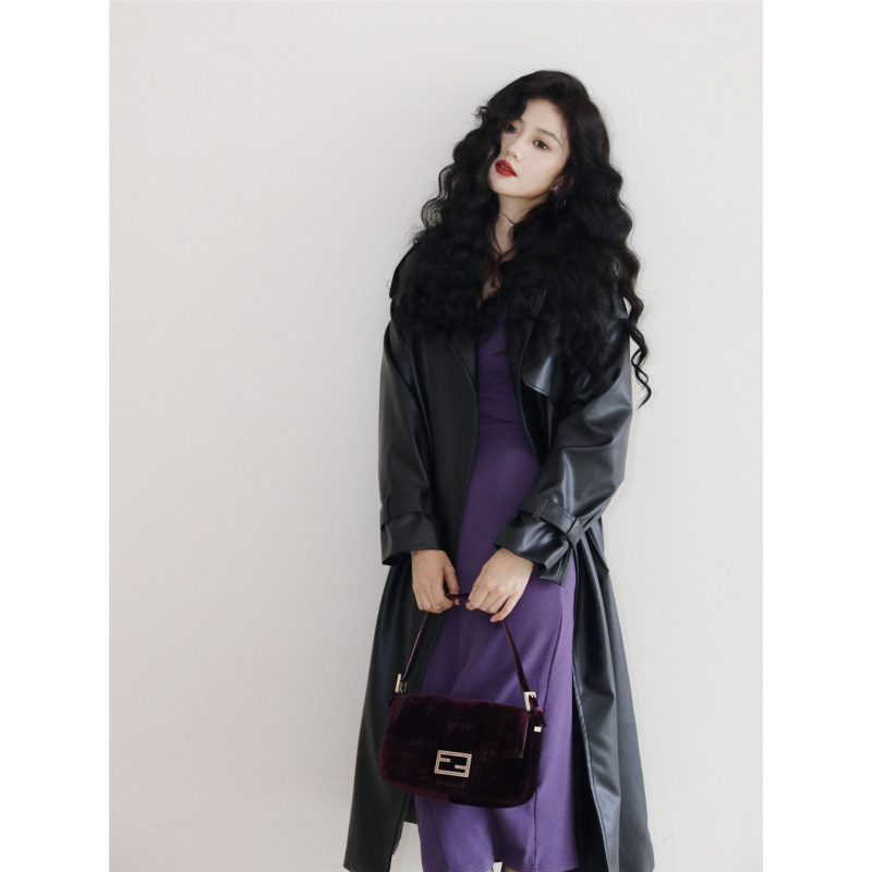 Palton PU pentru femei (guler Polo; fără mâneci; țesătură Chenille; conținut Spandex sub 30%; Primăvara 2025)