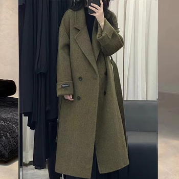 Paltoane lungă din lână pentru femei, guler LAPEL, închidere dublă, mâneci lungi, lână ≥95%, lungime peste 100 cm, lansare toamnă 2024