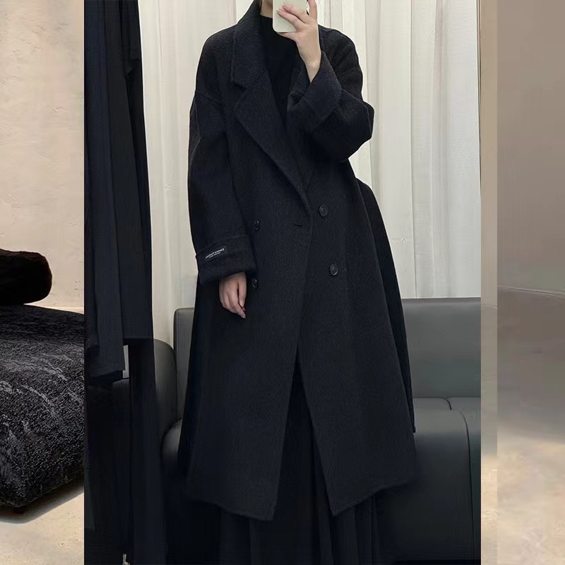 Paltoane lungă din lână pentru femei, guler LAPEL, închidere dublă, mâneci lungi, lână ≥95%, lungime peste 100 cm, lansare toamnă 2024