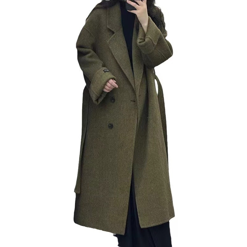 Paltoane lungă din lână pentru femei, guler LAPEL, închidere dublă, mâneci lungi, lână ≥95%, lungime peste 100 cm, lansare toamnă 2024