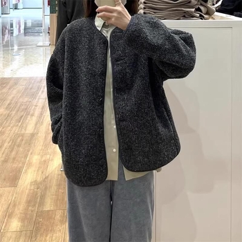 URAZ Cardigan chenille, croială lejeră, guler polo, mâneci lungi, amestec spandex